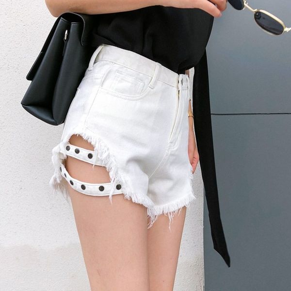 women black rivet ripped holes jeans shorts street wear high waist fringe denim shorts punk wide leg sexy, White;black
women black rivet ripped holes jeans shorts street wear high waist fringe denim shorts punk wide leg sexy, White;black