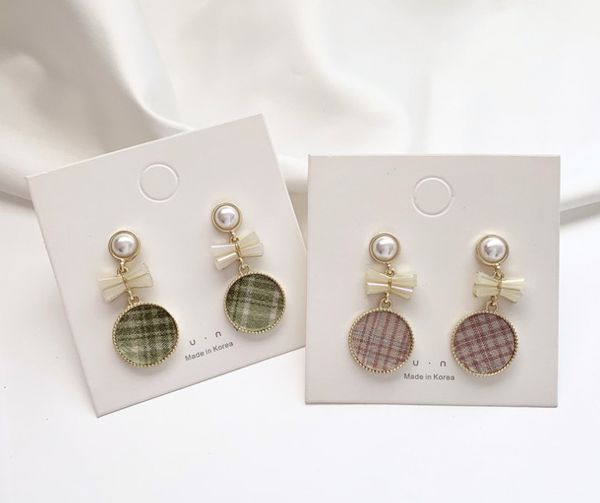 idyllic plaid pearl earrings girl earrings korean temperament ins wind, Silver