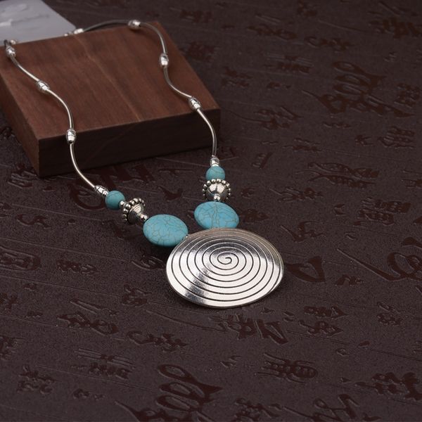 pendant necklaces anqi bohemian vintage sliver spiral round necklace for women girls tibetan jewelry blue natural stone chain, Silver
pendant necklaces anqi bohemian vintage sliver spiral round necklace for women girls tibetan jewelry blue natural stone chain, Silver