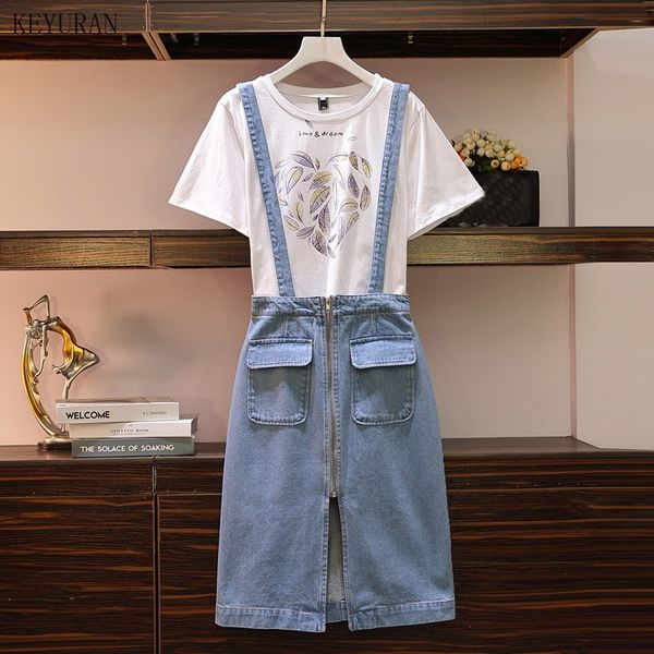 women two-piece sets 2020 new summer short sleeve t-shirt a line overalls denim dress suit korean jeans dress female plus size, White
women two-piece sets 2020 new summer short sleeve t-shirt a line overalls denim dress suit korean jeans dress female plus size, White