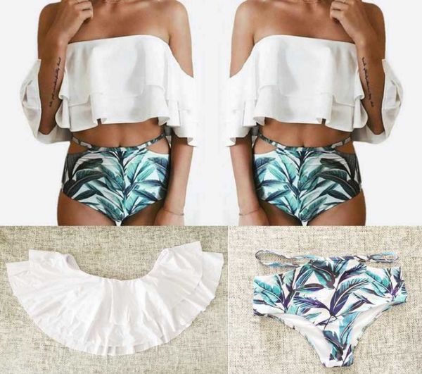 2020 new high waist split swimsuit bikini printed ruffled shoulder bathing suit for famale ladies beachwear, White;black
2020 new high waist split swimsuit bikini printed ruffled shoulder bathing suit for famale ladies beachwear, White;black