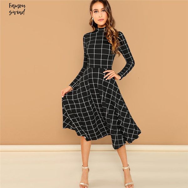 black elegant dresses plaid print high neck fit and dress long sleeve high waist flare autumn casual women long, Black;gray
black elegant dresses plaid print high neck fit and dress long sleeve high waist flare autumn casual women long, Black;gray