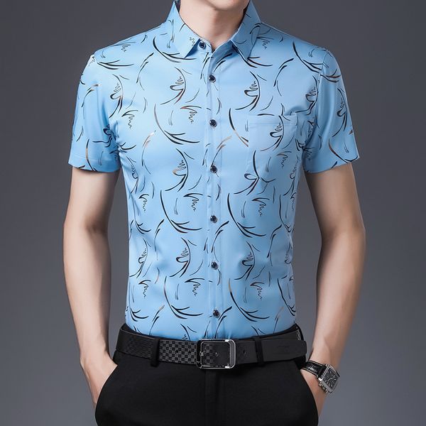 men's dress shirts 2021 summer men striped printed shirt business casual short sleeve fashion camisa man social mannen, White;black
men's dress shirts 2021 summer men striped printed shirt business casual short sleeve fashion camisa man social mannen, White;black