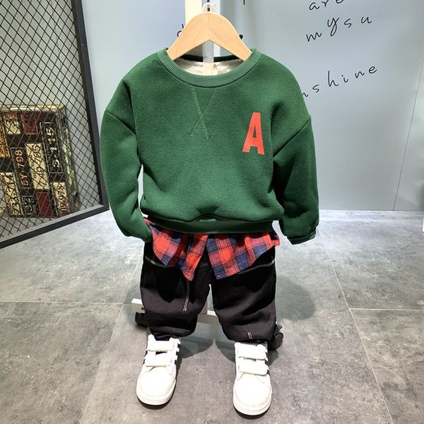 2pcs wlg boys witner clothing set kids velvet thick fake two hoodie and thick jean set baby boy warm casual clothes 2-7 years, White 
2pcs wlg boys witner clothing set kids velvet thick fake two hoodie and thick jean set baby boy warm casual clothes 2-7 years, White