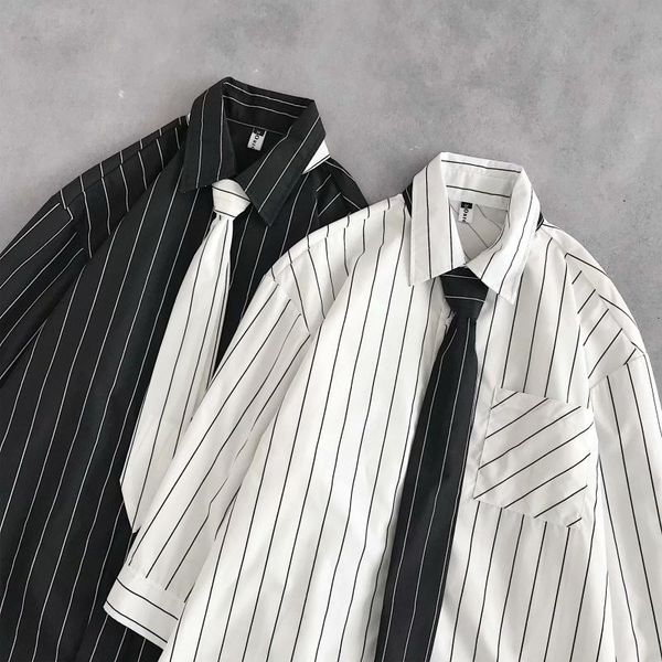 retro stripe casual cotton men shirt with tie white loose long sleeve button shirt ropa hombre korean summer men clothes mm60ncs, White;black
retro stripe casual cotton men shirt with tie white loose long sleeve button shirt ropa hombre korean summer men clothes mm60ncs, White;black