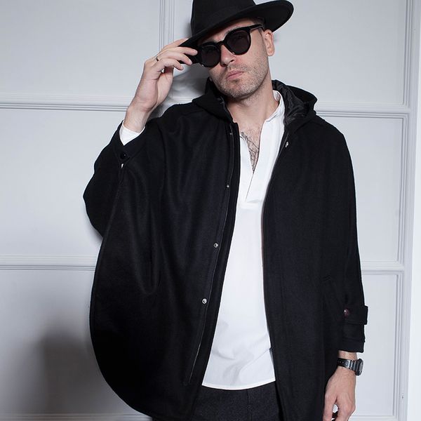 men's wool & blends autumn and winter thick coat bat shirt short woolen europe the united states simple wild hooded cape, Black
men's wool & blends autumn and winter thick coat bat shirt short woolen europe the united states simple wild hooded cape, Black