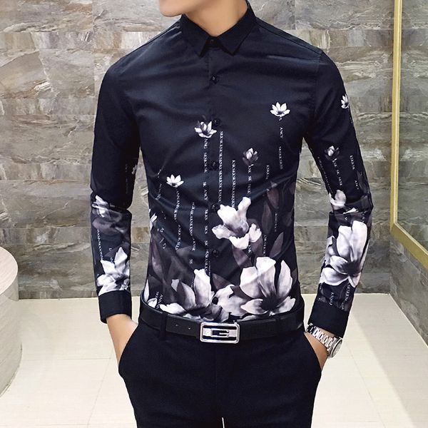 men's shirt 2019 fashion designer print shirt men's casual business long sleeve slim social club shirts, White;black
men's shirt 2019 fashion designer print shirt men's casual business long sleeve slim social club shirts, White;black