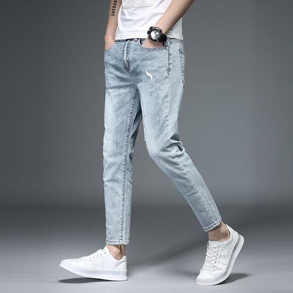 fashion scratched plus size men jeans solid slim ankle length denim trousers casual ankle length streetwear, Blue
fashion scratched plus size men jeans solid slim ankle length denim trousers casual ankle length streetwear, Blue