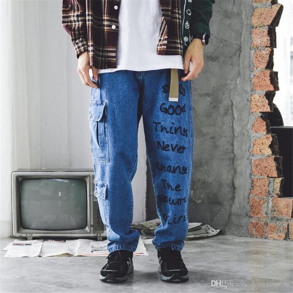 men baggy denim pants hip hop letter cargo jeans pant streetwear loose harem pants joggers casual trousers, Blue
men baggy denim pants hip hop letter cargo jeans pant streetwear loose harem pants joggers casual trousers, Blue