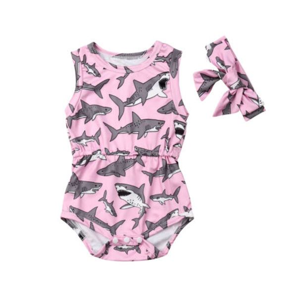 new fashion newborn kids baby bibs girls 2pcs shark printing romper jumpsuit bowknot headband outfits summer clothes set, Blue
new fashion newborn kids baby bibs girls 2pcs shark printing romper jumpsuit bowknot headband outfits summer clothes set, Blue