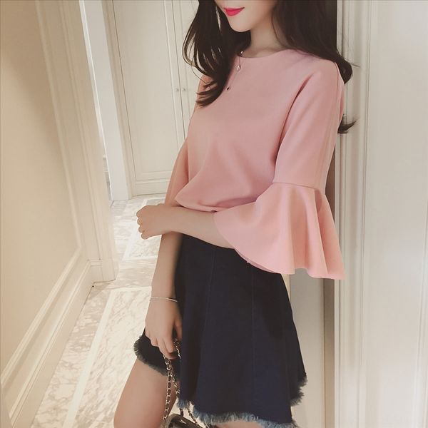 t- female trumpet horn horn half t-shirt middle sleeve small shirt lotus leaf sleeve casual short female, White
t- female trumpet horn horn half t-shirt middle sleeve small shirt lotus leaf sleeve casual short female, White