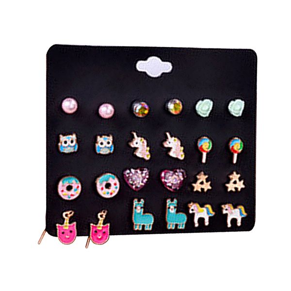 12pairs stud earrings cartoon unicorn rabbit womens post fashion jewelry, Golden 
12pairs stud earrings cartoon unicorn rabbit womens post fashion jewelry, Golden
