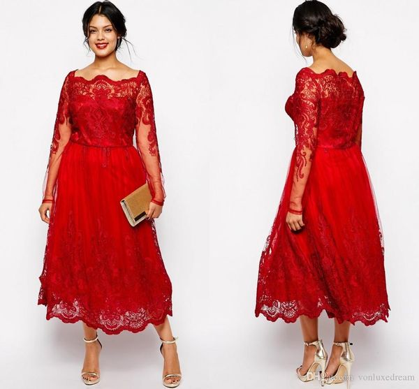 red full lace plus size formal dresses sheer long sleeve evening gowns tea length a-line mother of the bride
red full lace plus size formal dresses sheer long sleeve evening gowns tea length a-line mother of the bride