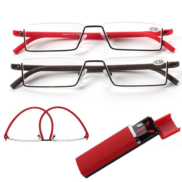 portable flexible vision care ultralight tr90 half frame semi rimless reader reading glasses with case reader eyeglasses, Silver
portable flexible vision care ultralight tr90 half frame semi rimless reader reading glasses with case reader eyeglasses, Silver