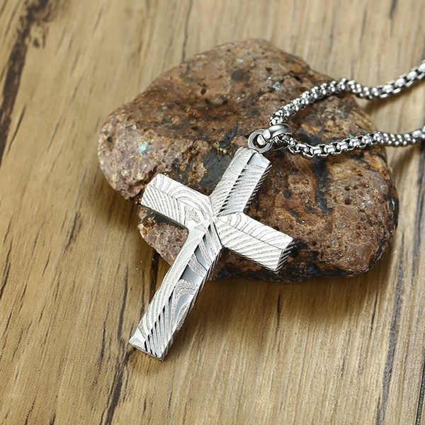 mens damascus steel cross pendant necklace in silver tone modern and edgy style male jewelry with 24" chain
mens damascus steel cross pendant necklace in silver tone modern and edgy style male jewelry with 24" chain