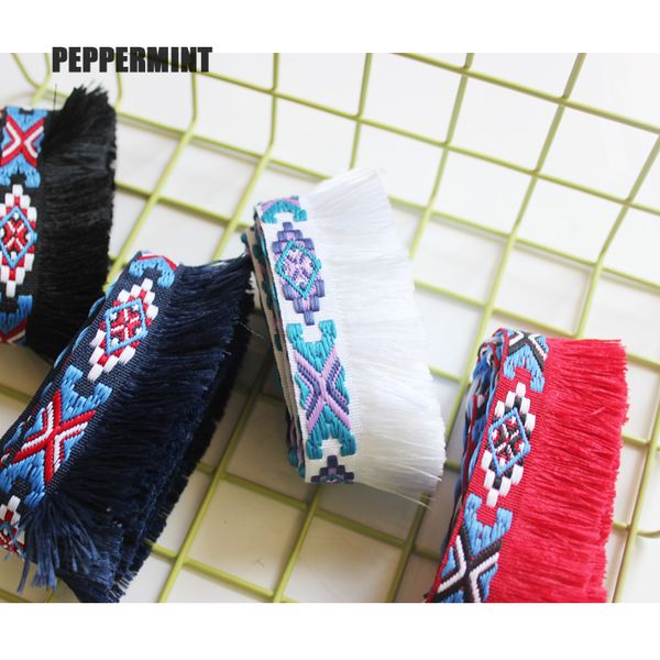 

1yard 35mm ethnic fringe lace trim embroiderytassel trimming ribbon sewing latin dress stage garment curtain decorative, Pink;blue