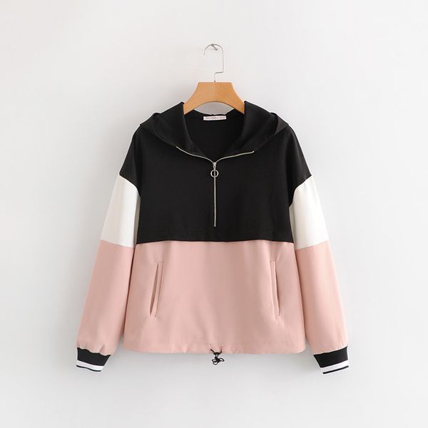 women vintage color matching patchwork casual hooded sweatershirts ladies zipper oversized hoodies brand pockets chic h047, Black
women vintage color matching patchwork casual hooded sweatershirts ladies zipper oversized hoodies brand pockets chic h047, Black