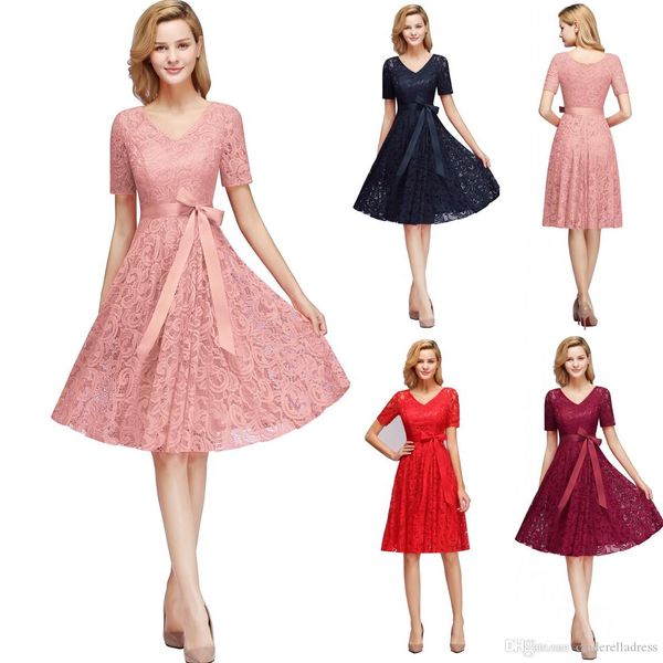 elegant pink mother dresses lace short bridesmaid dresses a line v neck wedding party dress vestido madrinha cps1146, Black;red
elegant pink mother dresses lace short bridesmaid dresses a line v neck wedding party dress vestido madrinha cps1146, Black;red