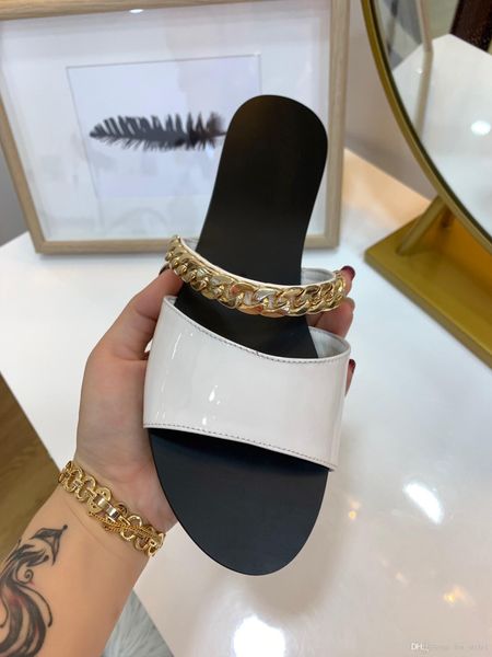 new arrived woman peep toe gold chain flat slippers femal shallow mouth outdoor casual shoes summer patent leather slippers size 34-40, Black
new arrived woman peep toe gold chain flat slippers femal shallow mouth outdoor casual shoes summer patent leather slippers size 34-40, Black
