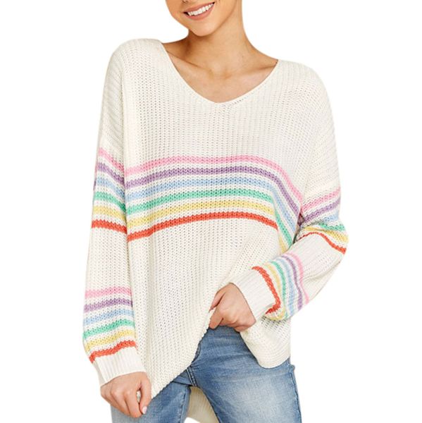 rainbow striped sweaters women clothes 2019 autumn winter long sleeve knitted jumpers causal pull femme pullover female #b, White;black
rainbow striped sweaters women clothes 2019 autumn winter long sleeve knitted jumpers causal pull femme pullover female #b, White;black