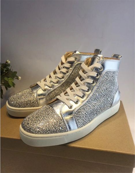 2019 men women lady silver leather strass crystal high sneakers casual flat shoes lace up boots flat red sole bottom, Black
2019 men women lady silver leather strass crystal high sneakers casual flat shoes lace up boots flat red sole bottom, Black