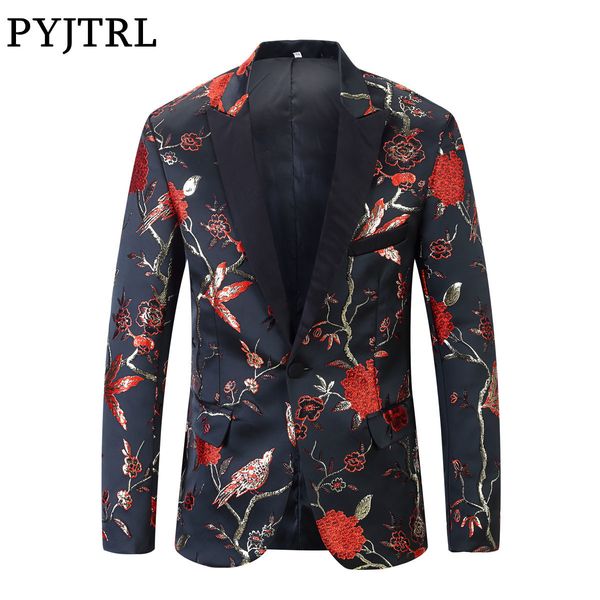 pyjtrl new red gold blue green brocade embroidery floral birds pattern slim fit blazer designs men suit jacket stage singer wear y191115, White;black
pyjtrl new red gold blue green brocade embroidery floral birds pattern slim fit blazer designs men suit jacket stage singer wear y191115, White;black
