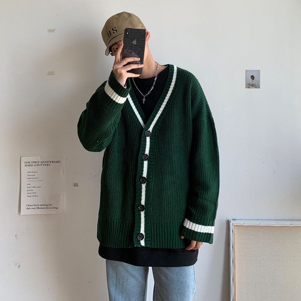 2019 autumn and winter new japanese knit cardigan men loose korean version of the grid harajuku solid color casual sweater, White;black
2019 autumn and winter new japanese knit cardigan men loose korean version of the grid harajuku solid color casual sweater, White;black