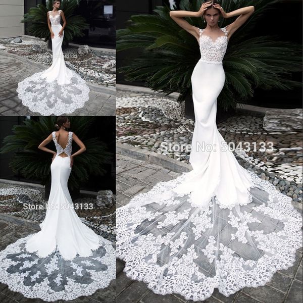 exquisite lace appliques satin mermaid wedding dresses 2020 illusion sweetheart sleeveless bridal gowns open back chapel train, White
exquisite lace appliques satin mermaid wedding dresses 2020 illusion sweetheart sleeveless bridal gowns open back chapel train, White