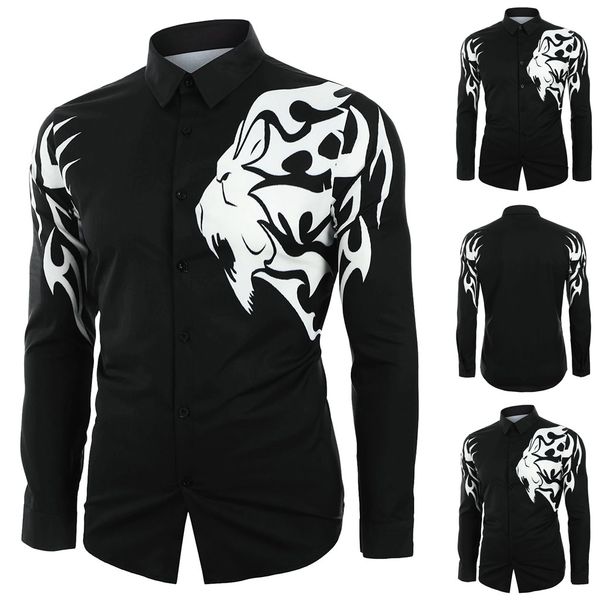 casual formal shirt men long men casual novelty pattern print long sleeves turn-down collar shirt blouse mens dress shirts, White;black
casual formal shirt men long men casual novelty pattern print long sleeves turn-down collar shirt blouse mens dress shirts, White;black