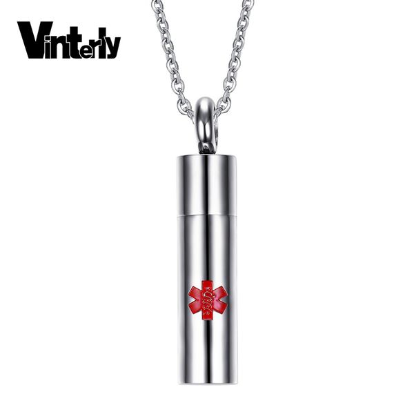 vinterly cylinder red engraving pendant medical alert necklace stainless steel urns for ashes fashion jewelry, Silver
vinterly cylinder red engraving pendant medical alert necklace stainless steel urns for ashes fashion jewelry, Silver