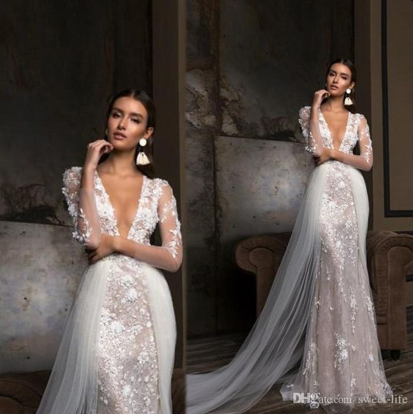 2020 berta mermaid tulle overskirt wedding dresses long sleeves deep v neck floral lace appliqued bridal gowns bridal dresses, White
2020 berta mermaid tulle overskirt wedding dresses long sleeves deep v neck floral lace appliqued bridal gowns bridal dresses, White