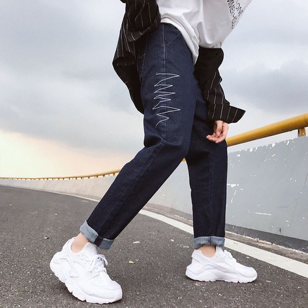 men classic jeans full length line decoration mid waist solid jeans pants for men spring summer 2019 size black skinny, Blue
men classic jeans full length line decoration mid waist solid jeans pants for men spring summer 2019 size black skinny, Blue