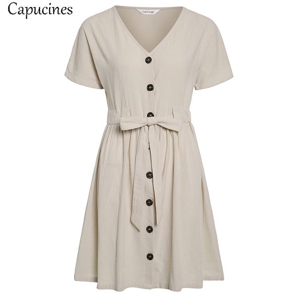capucines casual cotton button summer dress women vintage v neck short sleeve bow belt short shirt dresses female vestidos, Black;gray
capucines casual cotton button summer dress women vintage v neck short sleeve bow belt short shirt dresses female vestidos, Black;gray
