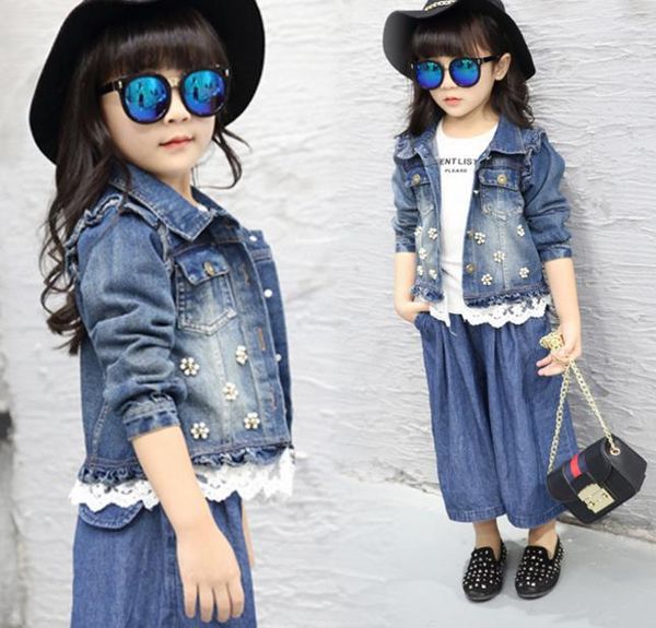 autumn new girl's korean edition fashion pearl children's wear jeans long sleeve top, Blue;gray
autumn new girl's korean edition fashion pearl children's wear jeans long sleeve top, Blue;gray