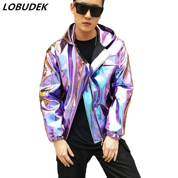 2019 men pu leather hooded cap jacket hip hop rock loose coat tide male singer dancer nightclub dance team stage costume purple, Black
2019 men pu leather hooded cap jacket hip hop rock loose coat tide male singer dancer nightclub dance team stage costume purple, Black