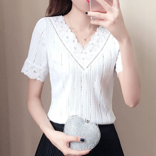 short-sleeved women blouse summer new korean fashion clothing v-neck white lace shirt sweet hollow out
short-sleeved women blouse summer new korean fashion clothing v-neck white lace shirt sweet hollow out