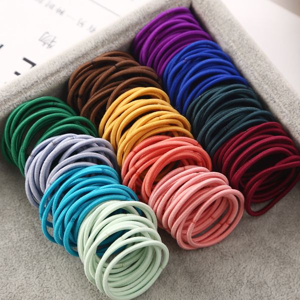 

100pcs/lot 3 cm girls elastic hair bands rubber band scrunchies headband ponytail holder gum for hair kids accessories, Slivery;white