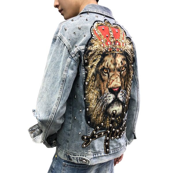 men's punk denim jackets multi rivets lion embroidery denim jackets spring autumn coat male hip hop streetwear jeans coat x68, Black;brown
men's punk denim jackets multi rivets lion embroidery denim jackets spring autumn coat male hip hop streetwear jeans coat x68, Black;brown