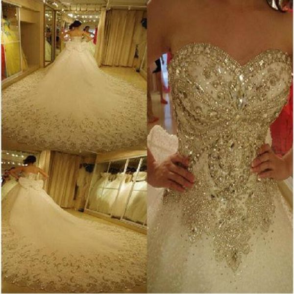 luxury bling wedding dresses cathedral royal train shiny crystal rhinestones stones sequins beading bridal ball gown vestidos de novia china, White
luxury bling wedding dresses cathedral royal train shiny crystal rhinestones stones sequins beading bridal ball gown vestidos de novia china, White