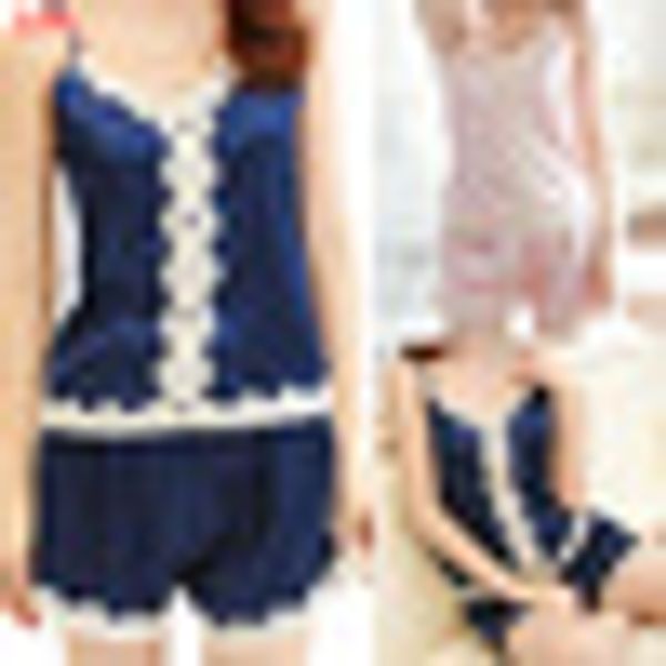 women nightwear set lace casual backless v neck patchwork soft shorts pajamas solid sleepwear buttons camisole, Blue;gray
women nightwear set lace casual backless v neck patchwork soft shorts pajamas solid sleepwear buttons camisole, Blue;gray