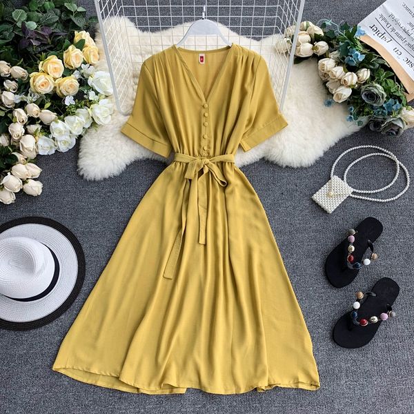 2019 new fashion women's dresses summer v-neck short-sleeved single-breasted waistband with solid color, Black;gray
2019 new fashion women's dresses summer v-neck short-sleeved single-breasted waistband with solid color, Black;gray