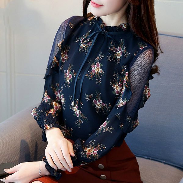 women chiffon blouse floral print ruffled long sleeve shirts ladies elegant lace patchwork blusas mujer moda 2019, White
women chiffon blouse floral print ruffled long sleeve shirts ladies elegant lace patchwork blusas mujer moda 2019, White