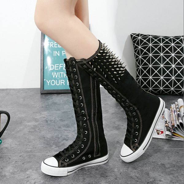 big size 35-43 2018 new women fashion high-zipper rivet boots long-barreled casual flats canvas boots tall punk shoes ma-69, Black
big size 35-43 2018 new women fashion high-zipper rivet boots long-barreled casual flats canvas boots tall punk shoes ma-69, Black