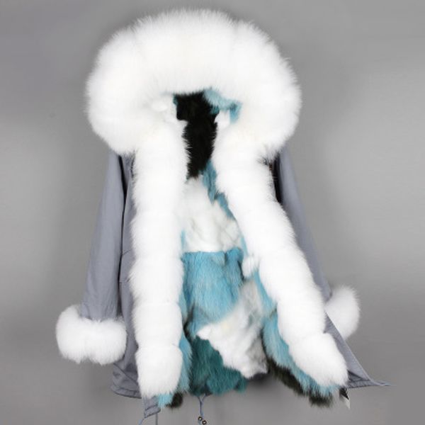 maomaokong brand white fox fur threshold lavish fox fur trim 100% real white blue green stitching fox fur lining grey long parkas, Black
maomaokong brand white fox fur threshold lavish fox fur trim 100% real white blue green stitching fox fur lining grey long parkas, Black