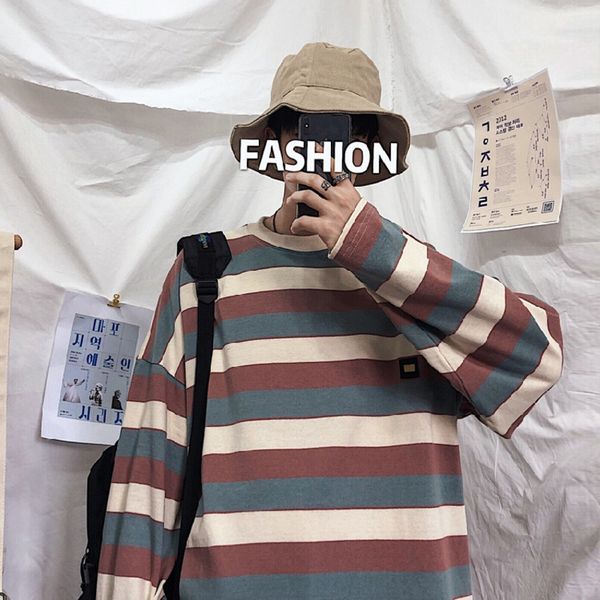 2019 autumn new korean trend couple stripe stitching casual loose street student round neck harajuku men's pullover, Black
2019 autumn new korean trend couple stripe stitching casual loose street student round neck harajuku men's pullover, Black