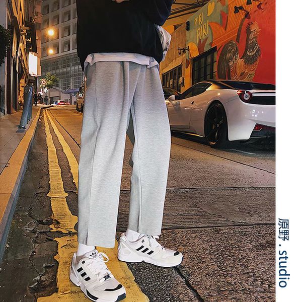 ins super fire pants men's trendy wild 9 points loose korean version of the tide brand straight straight fall wide leg nine points spor, Black