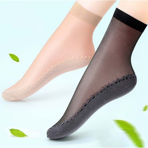 

new velvet silk womens socks cotton bottom soft non slip sole massage wicking slip-resistant autumn sock 10 pairs, Black;white