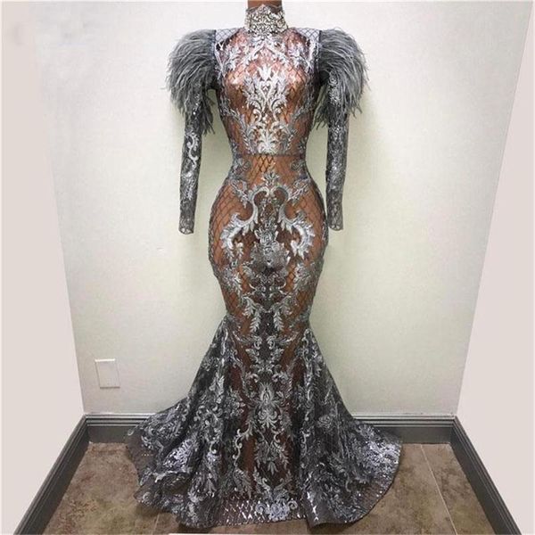 see through lace prom dresses high neck feathers long sleeves mermaid evening dress illusion party gowns vestido de festa, Black
see through lace prom dresses high neck feathers long sleeves mermaid evening dress illusion party gowns vestido de festa, Black