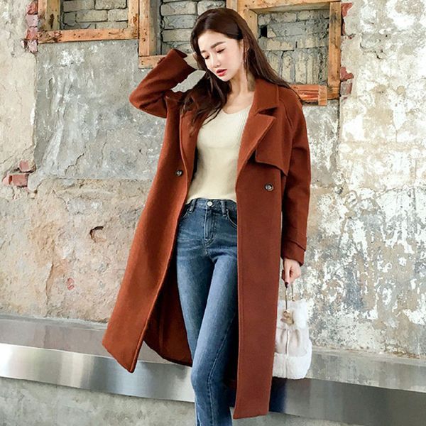 2019 autumn and winter new robe femme korean double-breasted long-sleeved thick elegant long woolen coat lapel loose wool, Black
2019 autumn and winter new robe femme korean double-breasted long-sleeved thick elegant long woolen coat lapel loose wool, Black