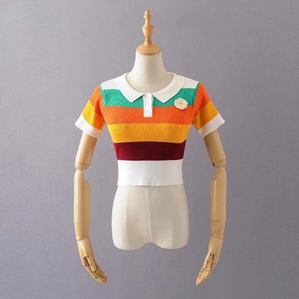 ins multi-coloured bm scrop short sleeve polo shirt t-shirt, White
